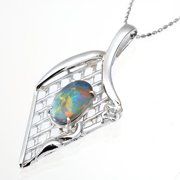 ボルダーオパール ネックレス 18金 ホワイトゴールド ダイヤモンド  