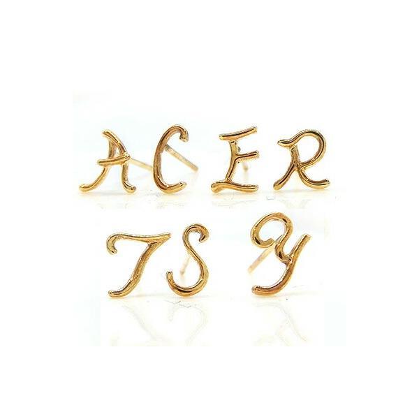 イニシャル ピアス 10金 アルファベット おしゃれ 小さめ イエローゴールド K10YG 地金 スタッド 片耳(ND)