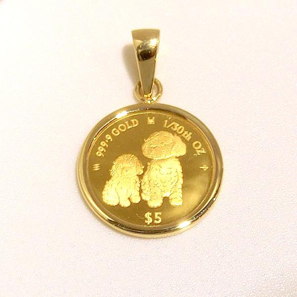 ペンダントトップ K24 純金 コイントップ プードル チャールズ 1/30oz