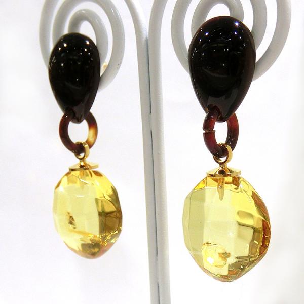 琥珀 べっ甲 ピアス 18金 イエロー コハク べっこう スタッド