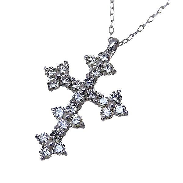 クロスモチーフ ダイヤモンド ネックレス 十字架 18金 ゴールド K18YG 