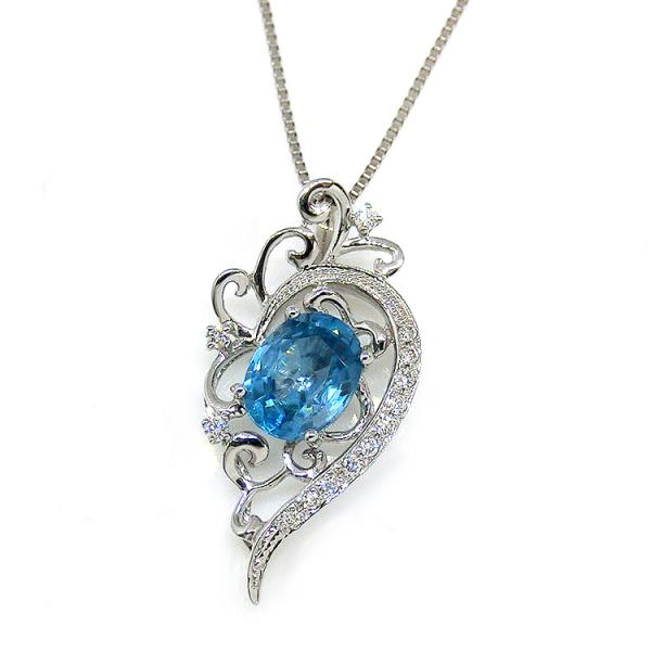 JH71★高級 ブルージルコン1.47ct ダイヤ K18WG ヘッド 鑑付 ブルージルコン 18金 ホワイトゴールド ダイヤモンド ペンダント
