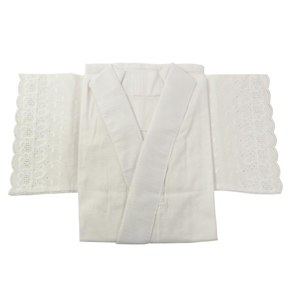 【商品概要】【素材】 綿100％【Mサイズ】 身丈：60cm 裄丈：55cm 身巾：52cm【Lサイズ】 身丈：62cm 裄丈：58cm 身巾：63cm【商品説明】日本製吸湿性に富んださわやかな着心地のレース付き半襦袢です。【商品詳細】ブラ...