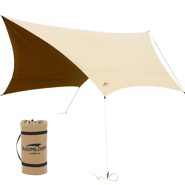 他サイト： Soomloomヘキサタープ4.2ｍｘ4.1ｍ 焚き火可 ポリコットンTC ファイアプレイス 遮熱性/耐火性/耐水性優れ カーキ サンシェード アウトの商品画像