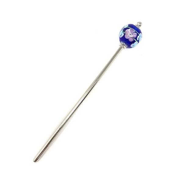 スウィートキス とんぼ玉 かんざし (1本) (ネイビー花) (とんぼ玉 約1.7cm〜2cm 長さ 約15cm) 髪飾り