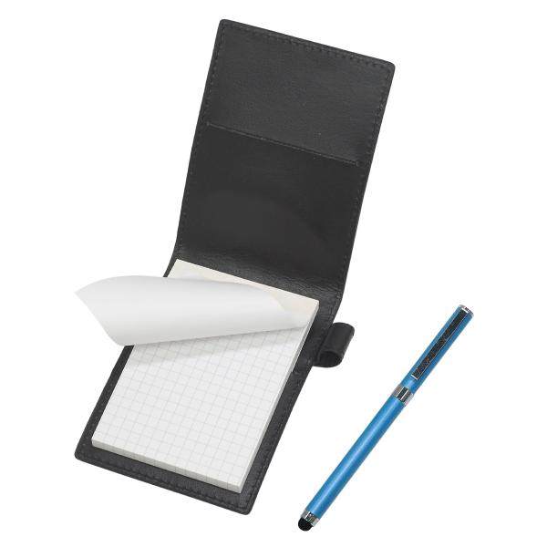 【商品概要】再生牛革ミニノートカバーとスマホタッチ機能付キャップ式ボールペン（青軸）のセットミニノートカバー：A7ノート（50枚）入り　材質：再生牛革（リサイクルレザー） サイズ：118mm×85mm×13mmペン 材質：真鍮 サイズ:全長...