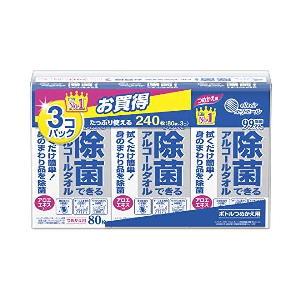 詰替え・アルコールタイプ 80枚 (x 3) ・・PatternName:3パック・まとめ買い・商品サイズ (幅×奥行×高さ) :240×65×150mm・手指のふきとりに・キッチンまわりの除菌に・テーブルの除菌に・使用用途:食事前の手指の...