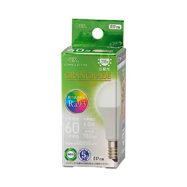 オーム電機 LED電球小形 E17 60形相当/60W相当 昼白色 Ra93高演色 密閉
