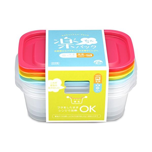 他サイト： イノマタ化学 電子レンジ容器 楽ちんパック 蓋をしたままレンジ可能 角型 850ml 4個セット カラフル 9803 ピンク・オレンジ・グリーンの商品画像