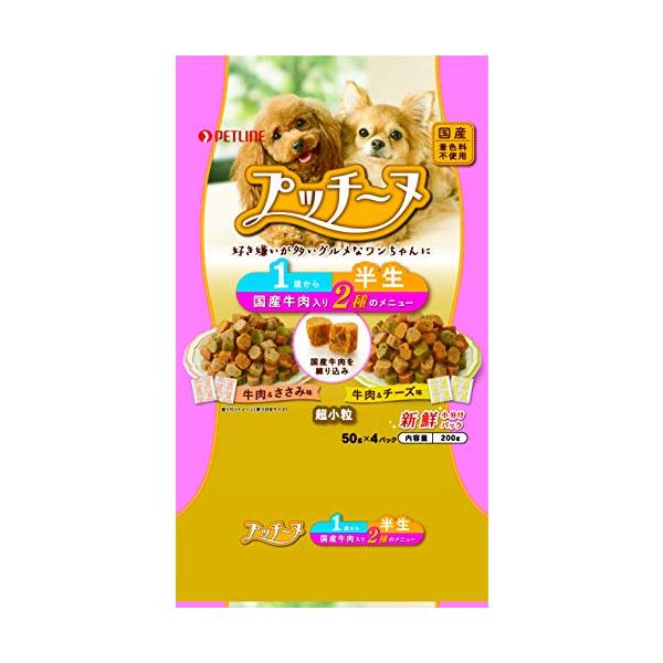 他サイト： 日清ペット いぬのしあわせ プッチーヌ 1歳〜6歳 超小粒 ビーフ入り2つの選べるメニュー(半生) 200ｇ×6袋セットの商品画像