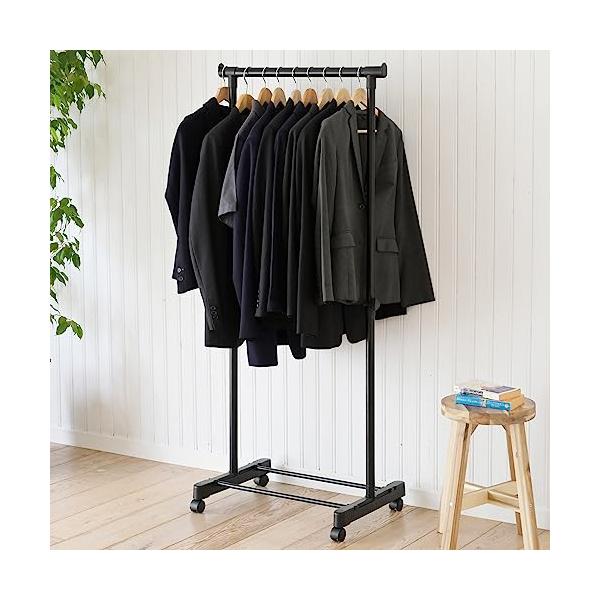 山善(YAMAZEN) ハンガーラック スリム キャスター付き 縦伸縮 シングル