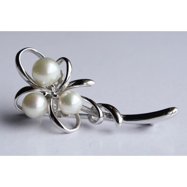 ★925シルバー(銀製) 本真珠ブローチ（アコヤ真珠)３粒・ 真珠のブローチ新品 ☆925シルバー(銀製) 本真珠ブローチ（アコヤ真珠)3粒・ 真珠の