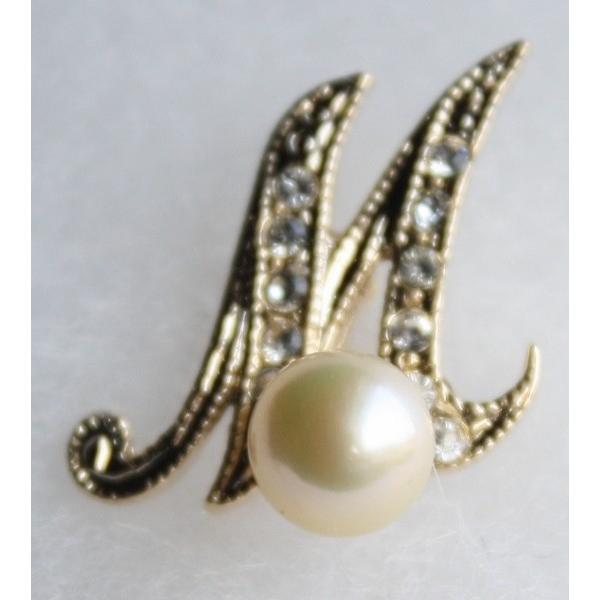 Pearl イニシャル M パール タックブローチ ラペルピン 伊勢志摩産