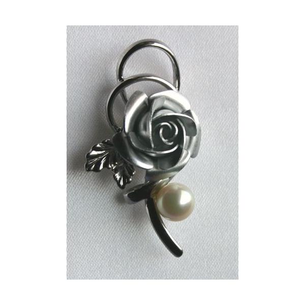 Pearl シルバー薔薇 パール タックブローチ アクセサリー 伊勢
