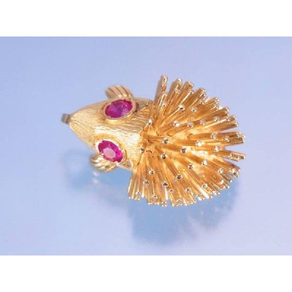 ルビー0.31ct ハリネズミ ゴールド K18 ペンダントトップ ブローチ  