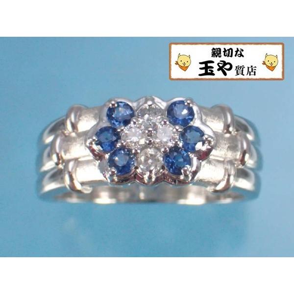 サファイヤ0.38ct ダイヤ0.16ct 花 デザイン プラチナ リング 16号 