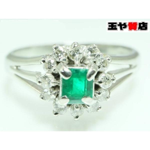 エメラルド0.21ct ダイヤ0.21ct デザイン リング 9.5号 プラチナ pt900 