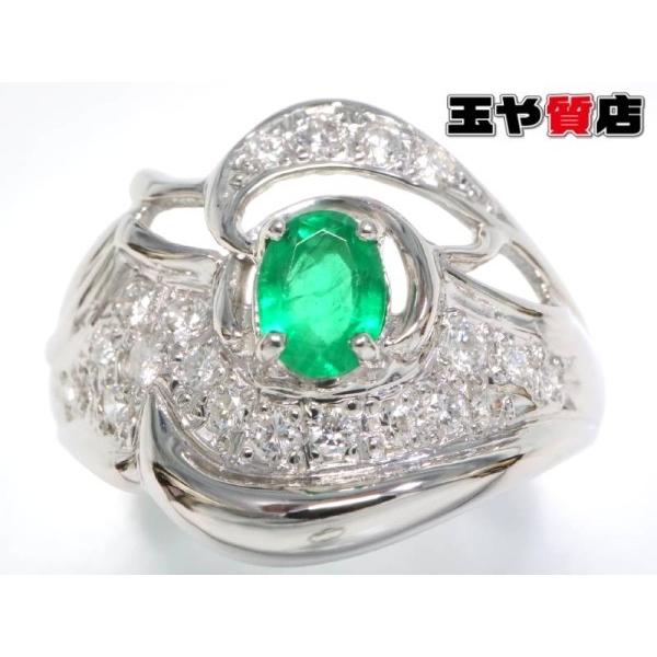 エメラルド0.32ct ダイヤ0.30ct リング 14号弱 pt900 プラチナ 新品 