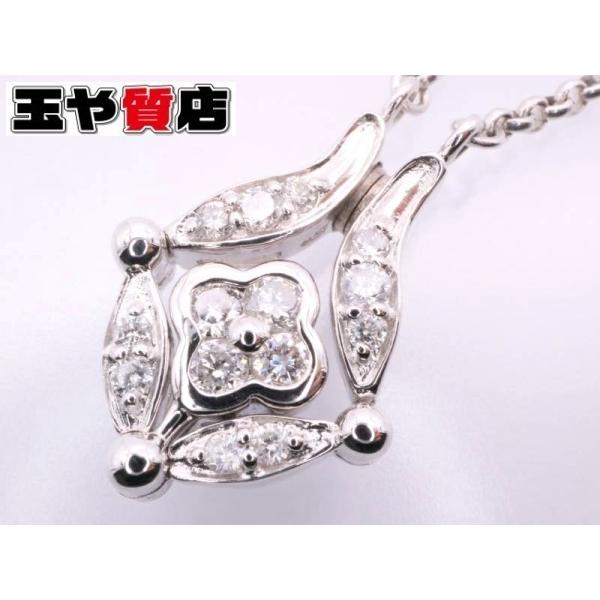 ダイヤ0.30ct フラワー デザイン ネックレス K18WG ホワイトゴールド  