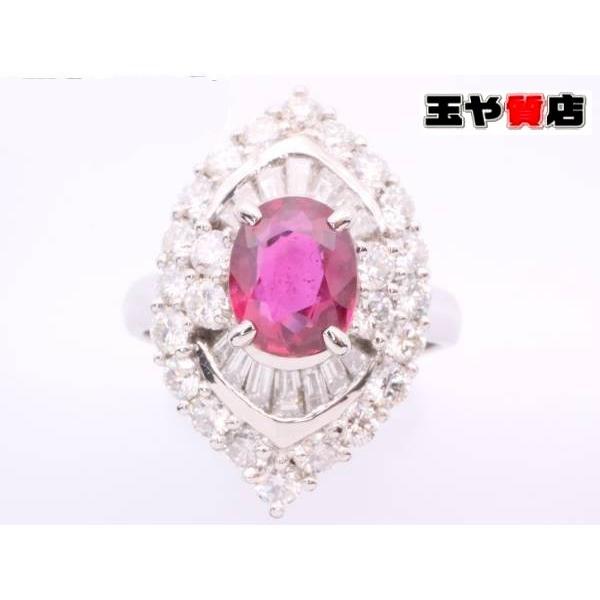 ルビー1.31ct ダイヤ0.94ct 0.31ct デザイン リング 13号 pt900