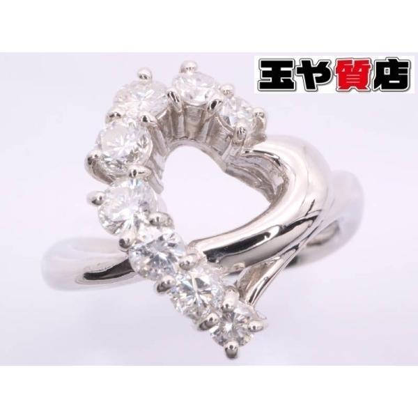 Pt900 オープンハート　ダイヤリング リング 9号 ダイヤ 8P オープンハート pt900 : 親切な 玉や質店 - 通販