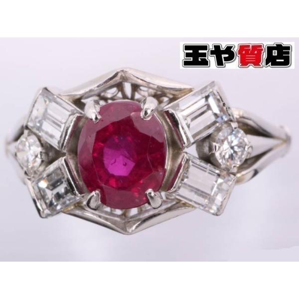 リング 12号 ルビー0.64ct ダイヤ0.49ct デザイン pt900 プラチナ  