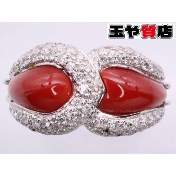 リング 18号 赤サンゴ ダイヤ0.50ct デザイン pt900 プラチナ リング 18号 赤サンゴ ダイヤ0.50ct デザイン pt900 プラチナ