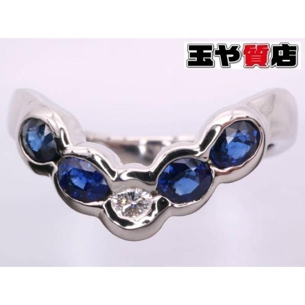 リング 18号 サファイヤ0.82ct ダイヤ0.06ct V字 デザイン pt900 