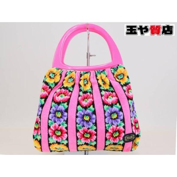 feiler（フェイラー） 手下げ 美品 花柄 ピンク プラスチック ハンドル