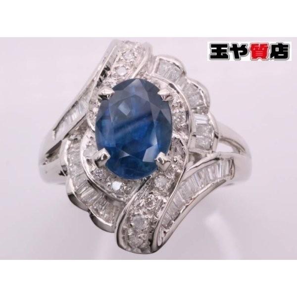 リング 16号 サファイヤ1.58ct ダイヤ0.50ct デザイン pt900 プラチナ