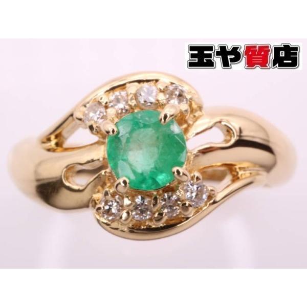 エメラルド0.23ct ダイヤ0.06ct デザイン リング 10号 K18YG イエロー 