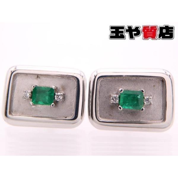k14WGカフス、ダイヤ、エメラルド エメラルド ダイヤ デザイン カフスボタン カフス K14WG