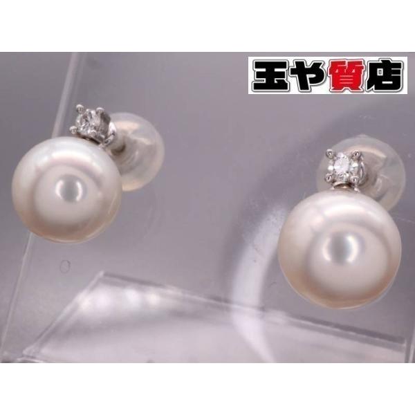 タサキ 美品 田崎真珠 TASAKI パール6.8ミリ ダイヤ0.01ctx2 ピアス