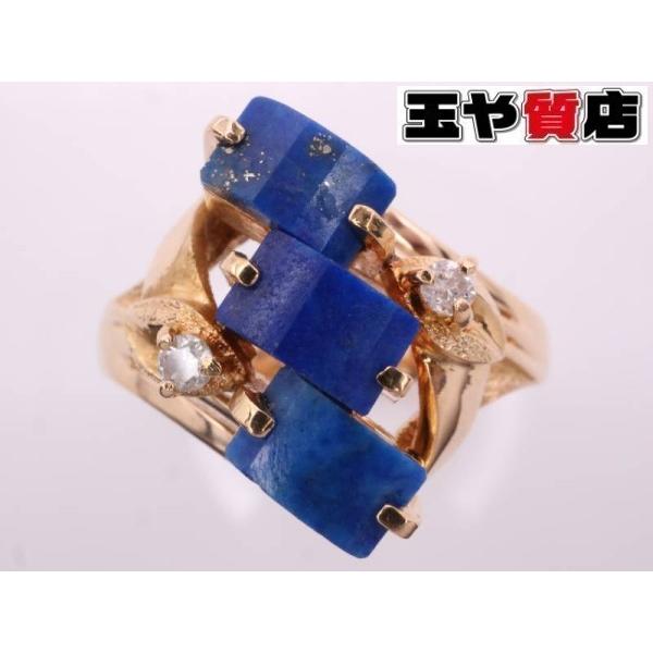 ブランド登録なし ラピスラズリ 3石 ダイヤ デザイン リング 13号弱  