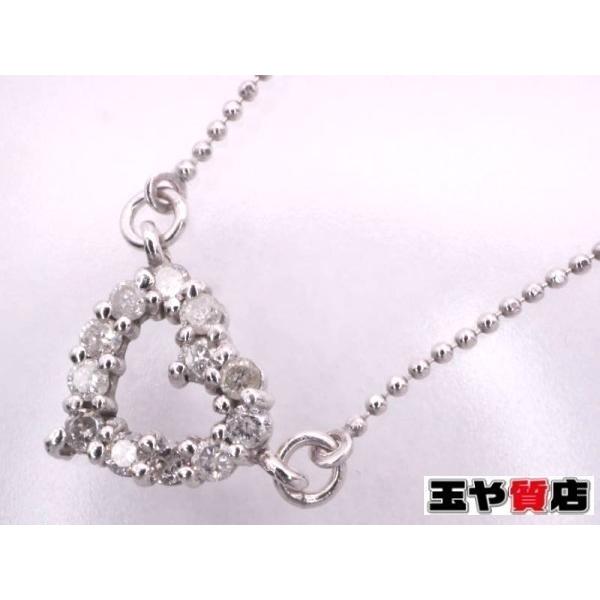 ダイヤ0.12ct オープンハート デザイン ネックレス K18WG ホワイト 