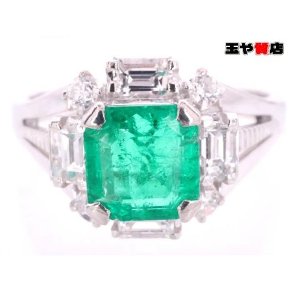 エメラルド0.67ct ダイヤ0.41ct デザイン リング 13号 pt900 プラチナ 