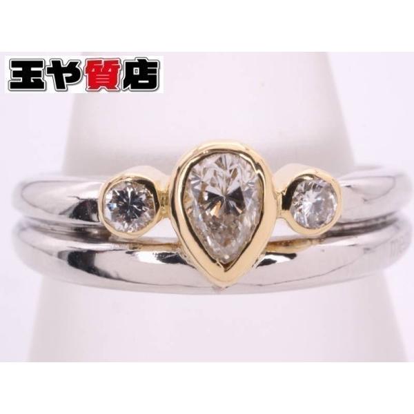 徳力 美品 マーキスダイヤ0.14ct ダイヤ0.05ct リング 10号 K18YG 
