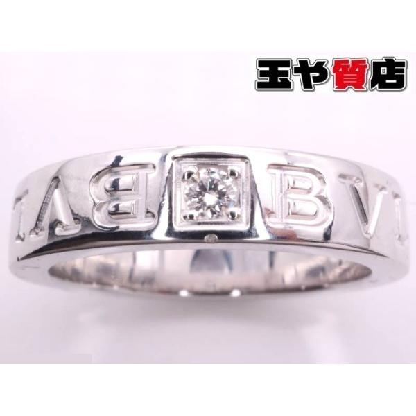 BVLGARI（ブルガリ） 美品 ダイヤ 1P ダブル ロゴ リング 10号弱