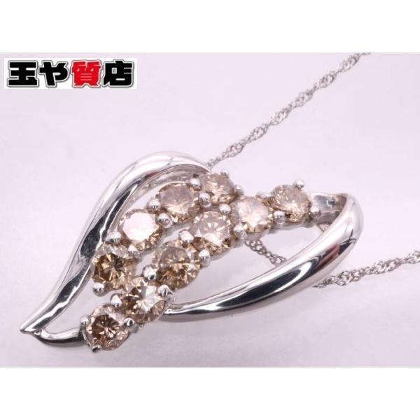 ブラウンダイヤ1.00ct デザイン ペンダント スクリュー ネックレス  