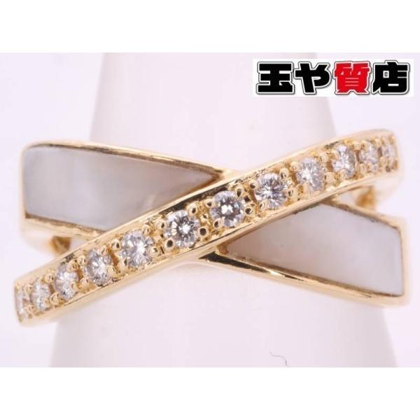 タサキ TASAKI ダイヤ0.11ct シェル デザイン リング 11号強 K18YG 