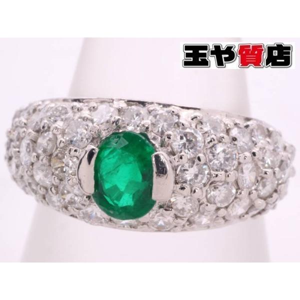 エメラルド0.40ct ダイヤ1.00ct デザイン リング 10.5号 pt900 