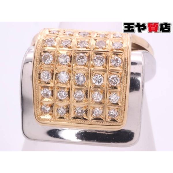 ダイヤ0.30ct バイカラー デザイン リング 12号強 K18YG pt900 