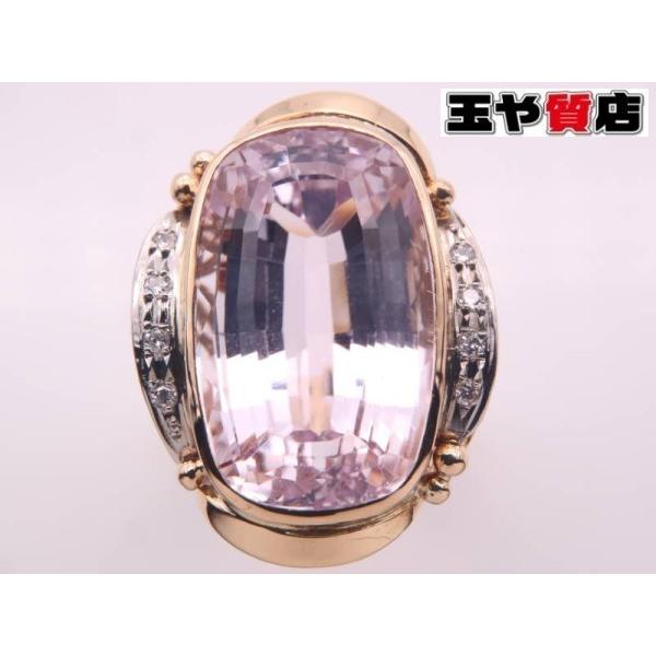 クンツァイト 21.81ct ダイヤ 0.08ct デザイン リング 14号 K18YG 