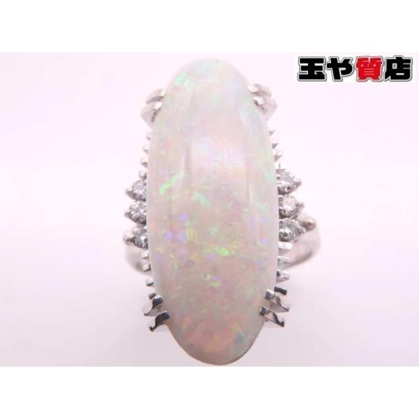 オパール ダイヤ デザイン リング 13号 pm900 pt900 プラチナ 鑑別書付