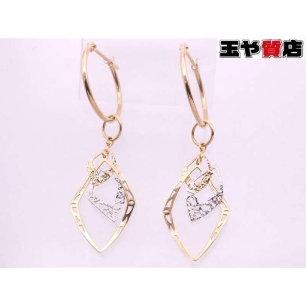 スクエアスイング 2カラーピアス K18YG WG イエローゴールド ホワイトゴールド