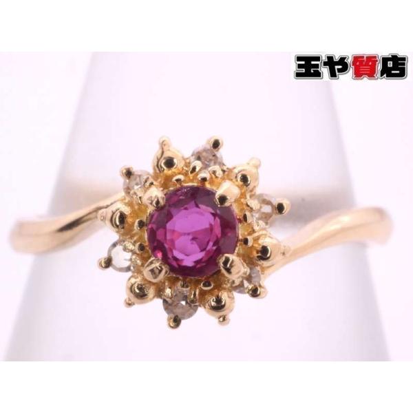 ルビー ダイヤ デザインリング 12号 K18YG イエローゴールド