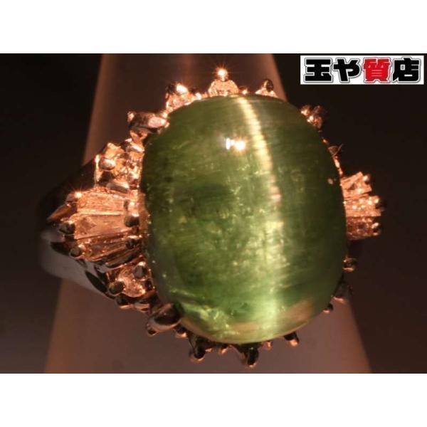 トルマリンキャッツアイ4.29ct ダイヤ0.18ct デザインリング8号 pt900