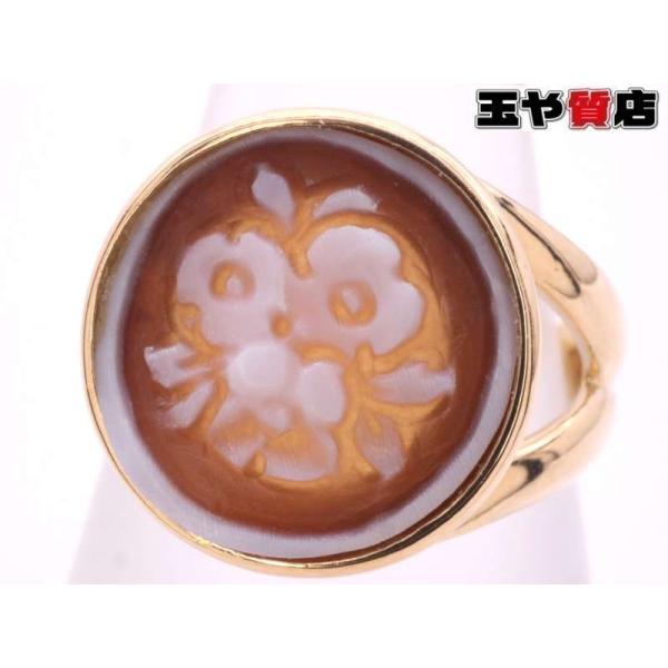 花 カメオ デザインリング 11号弱 K18YG イエローゴールド : 親切な 玉