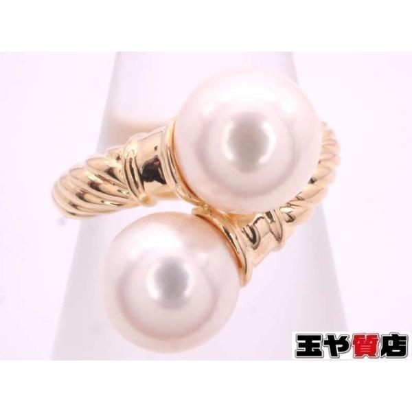 パール7.2ミリ2個 デザインリング12号 K18YG イエローゴールド : 親切