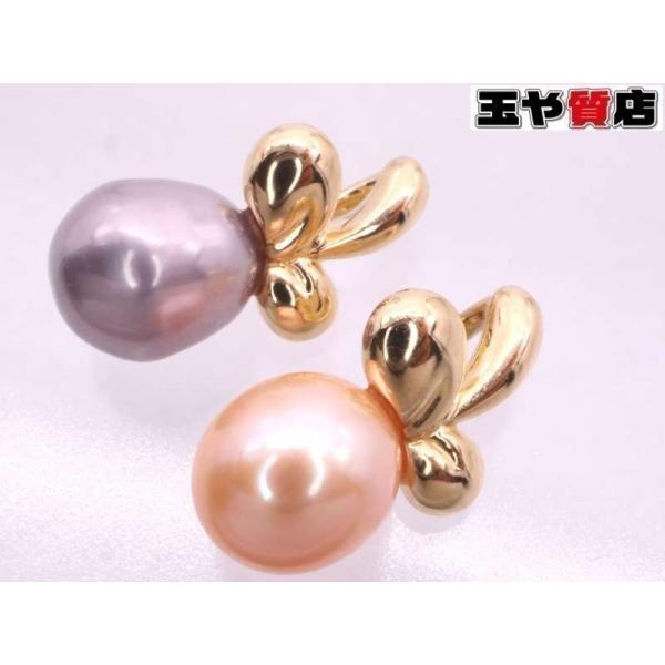 タサキ 淡水パール6.6-6.9ミリデザインペンダント 2個セット K18YG イエローゴールド